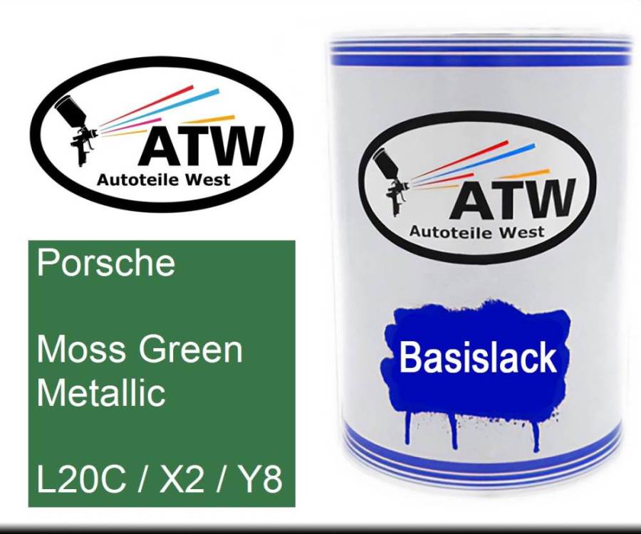 Porsche, Moss Green Metallic, L20C / X2 / Y8: 500ml Lackdose, von ATW Autoteile West.